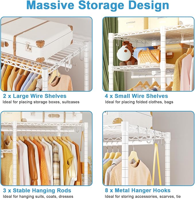 Ulif F7 Medium Clothes Rack, Clothing Racks for Hanging Clothes, Black | Heavy Duty Garment Rack, 6-Tiers Freestanding Portable Closet Storage Racks 45'' W × 14.6'' D × 76.6'' H, Max Load 750 Lbs