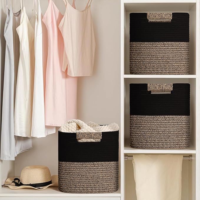 11 Inch Storage Cubes, 6 Pack Cube Storage Bins for Organizing, Cotton Rope Woven Baskets for Shelves, Bathroom, Kids Room, Closets, Baby Nursery