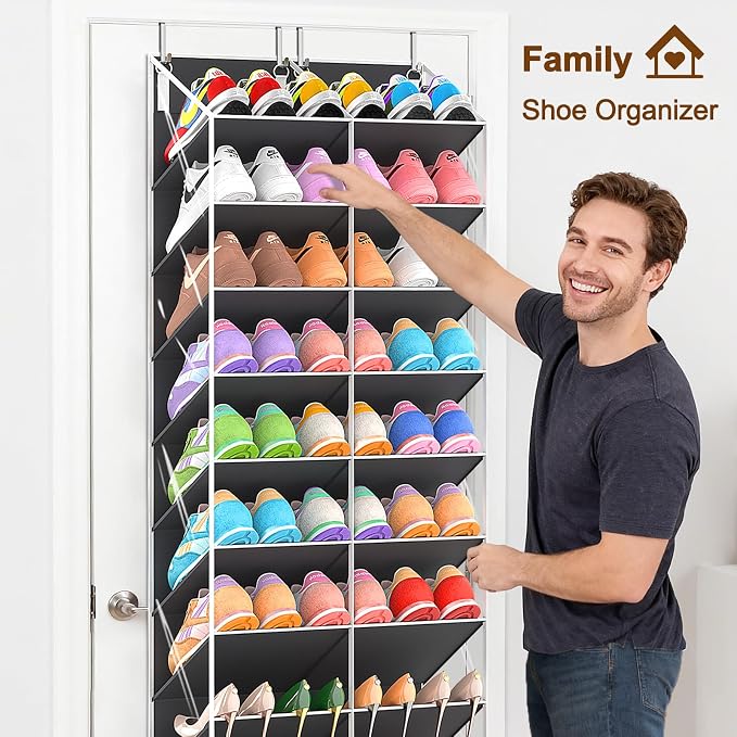 UVIAHOMI 20-30 Pairs Over the Door Shoe Organizer, Clear Pockets Hanging Shoe Storage for Closet, 10-Tier Door Shoes Rack, Handing Shoes Holder Fit All the Family's Sneakers, Boots, Heels, Dark Grey
