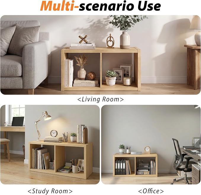 WannabeMyself【2026 Wooden Thick Frame】 2 Cube Storage Organizer with Anti-Tipping Kits, Reversible Open Back Book Shelf,Bookcase for Living Room,Bedroom,Entrance Hall,Office,11.6×24.7×13.1,Oak Color