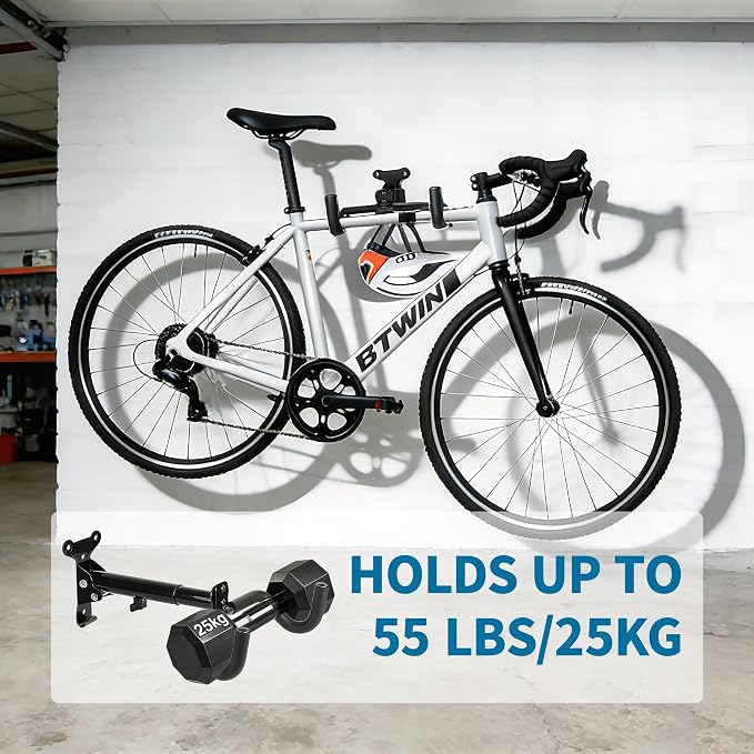 Bike Wall Mount Hanger, Horizontal Rack | Heavy-Duty, Adjustable, For Road, Mountain & Hybrid Bikes, Garage, Apartment & Home Use
