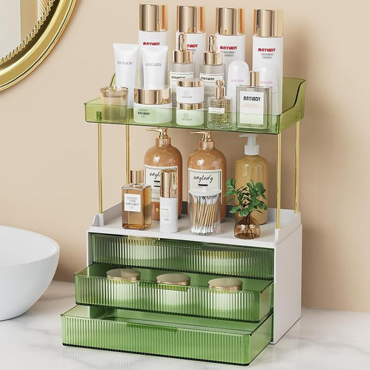 Anylady Bathroom Organizers and Storage, Makeup Organizer (Sturdy Durable Attractive), Ideal for Vanity, Countertop, Counter, Perfume, Skincare, Cabinet, Cosmetic, Dresser Organizer (Green)