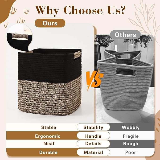 11 Inch Storage Cubes, 3 Pack Cube Storage Bins for Organizing, Cotton Rope Woven Baskets for Shelves, Bathroom, Kids Room, Closets, Baby Nursery