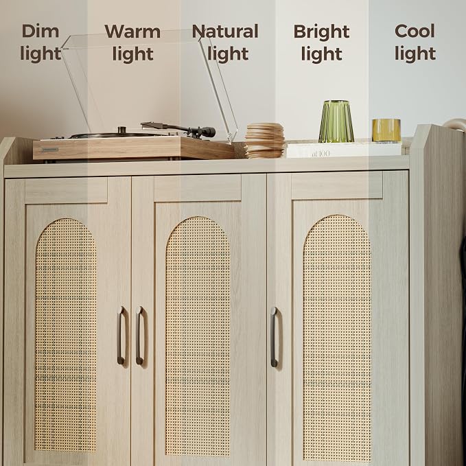 Rattan Shoe Storage Cabinet, Farmhouse Shoe Cabinets Storage for Entryway, Boho Wooden Shoe Rack with 3 Doors for Entryway, Hallway (Oak, 3 Door)