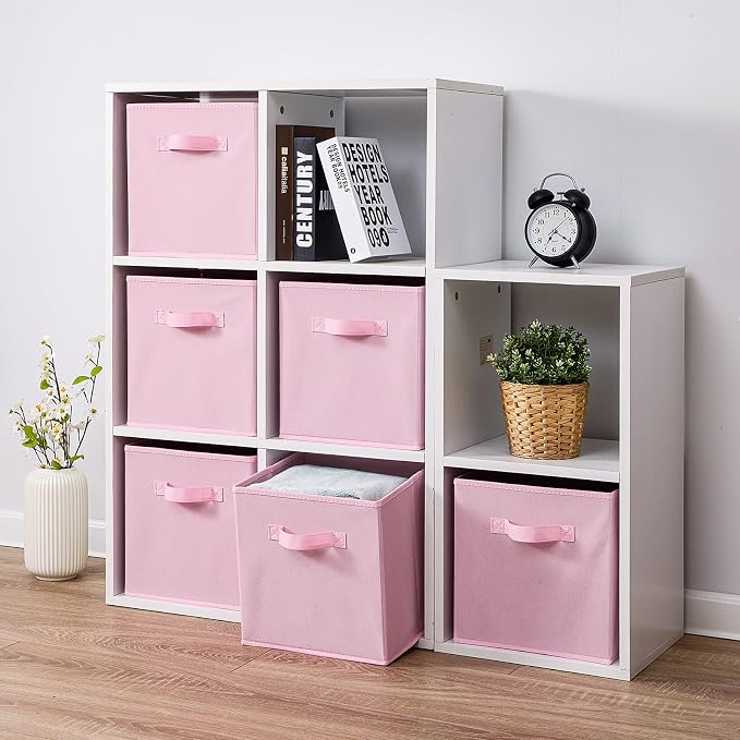Stero 13x13x13 Inch Fabric Storage Bins 6 Pack Fun Colored Durable Storage Cubes with Handles Foldable Cube Baskets for Home, Kids Room, Closet and Toys Organization Pink