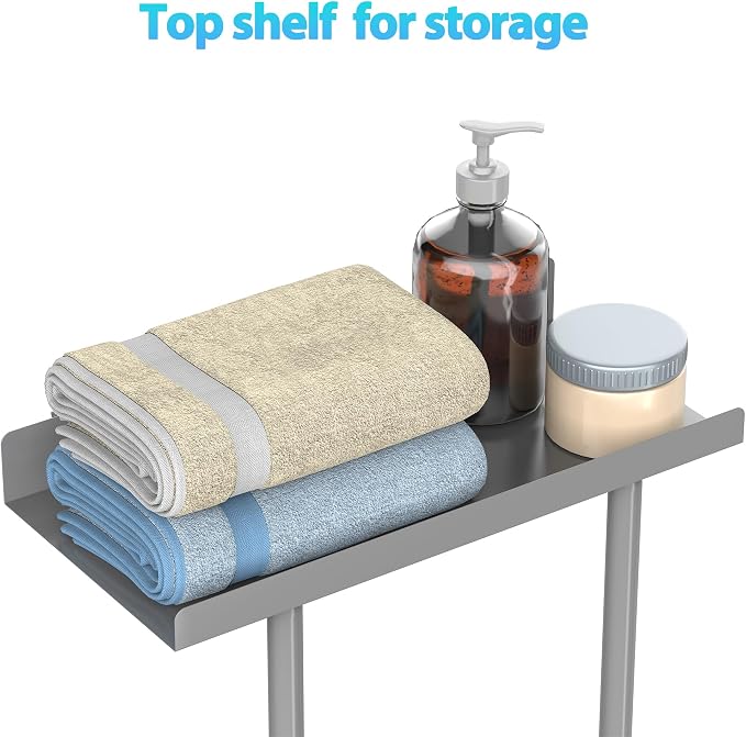 Liuoud Towel Rack for Bathroom, Wall Mounted Bath Towel Holder Storage Organizer for Rolled Towels, Vertical Towel Rack with Shelf Can Holds Up 6 Large Bath Towel (Grey, Larger Size)