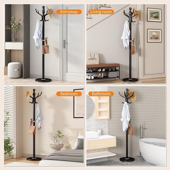 Metal Coat Rack Stand Coat Rack Freestanding with 360° Rotary,Black | Modern Coat Rack with 360° Rotary Design Sturdy Heavy Duty Hall Tree Hats Hanger Holder Stand 14 Hooks for Hallway Office