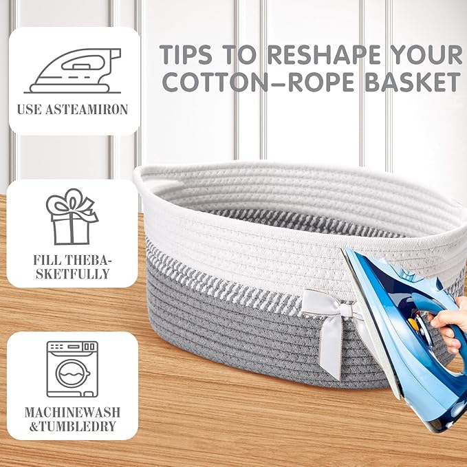 Colingmill 1 Set Woven Empty Basket for Gift,Gray White | with Cellophane Wrap Set, 14 x 10 x 5.5 Inch, Medium Decorative Gift Basket, Cotton Rope Storage Box, Home Decor