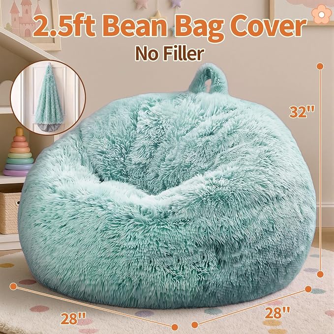 Stuffed Animal Storage Bean Bag Chair Cover, Soft Bean Bag Cover | Fluffy Faux Fur Stuffed Animal Storage Chair, Non-Slip Bottom, Fill with Plush Toys or Blankets, for Kids Teens Adults Girls