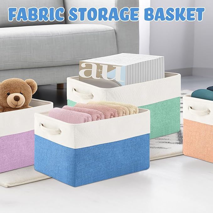 Geiserailie 6 Pcs 15 x 11 x 9.5 Inch Cube Storage Bins Fabric Storage Organizer Bins Foldable Cube Baskets with Sturdy Carry Handles Wicker Baskets for Home (Macaron Color)