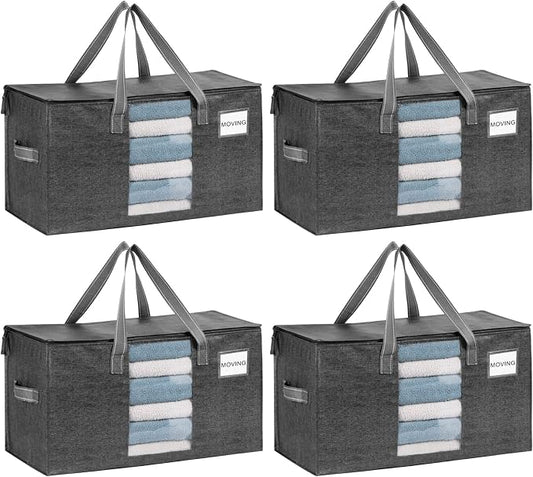 VENO Moving Bags, Wide Open Top, Clear Window, Gray, 4 Pack | Moving boxes Alternative, Heavy Duty, Storage Bags, Clothes and Comforter Storage, Packing Supplies, College Dorm Essentials