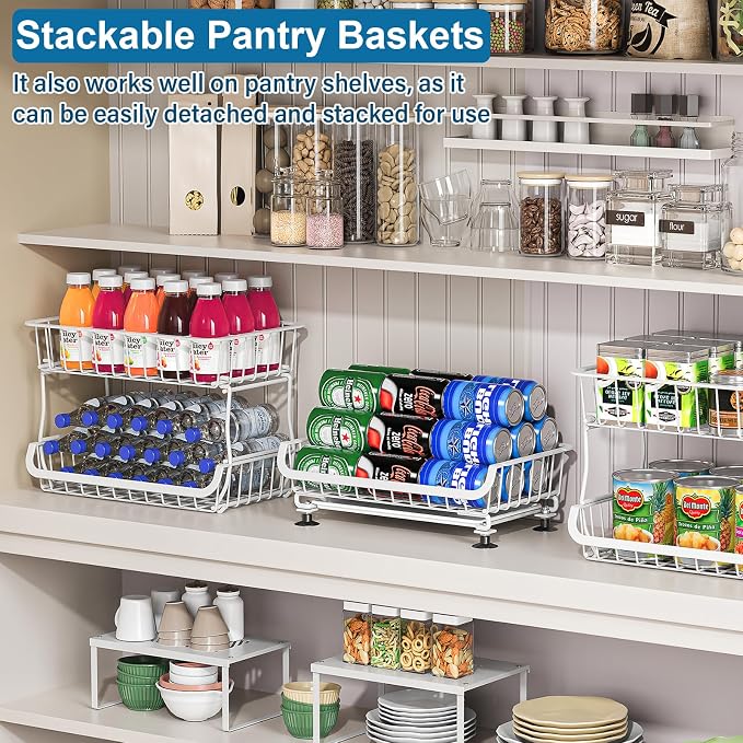 OKZEST 3-Tier Rolling Pantry Floor Organizer and Storage Cart with Wheels, Stackable Wire Pantry Baskets for Pantry Shelves, Kitchen Storage Rack and Fruit Basket Stand for Fruit Snack Onion Potato