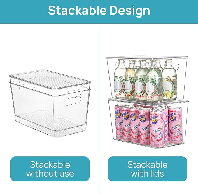 Vtopmart 8 Pack Clear Stackable Storage Bins with Lids, XLarge | BPA-free Plastic, Organize Vertically, For Pantry Kitchen Fridge Cabinet Closet Bathroom, Built to Last, Easy to Move