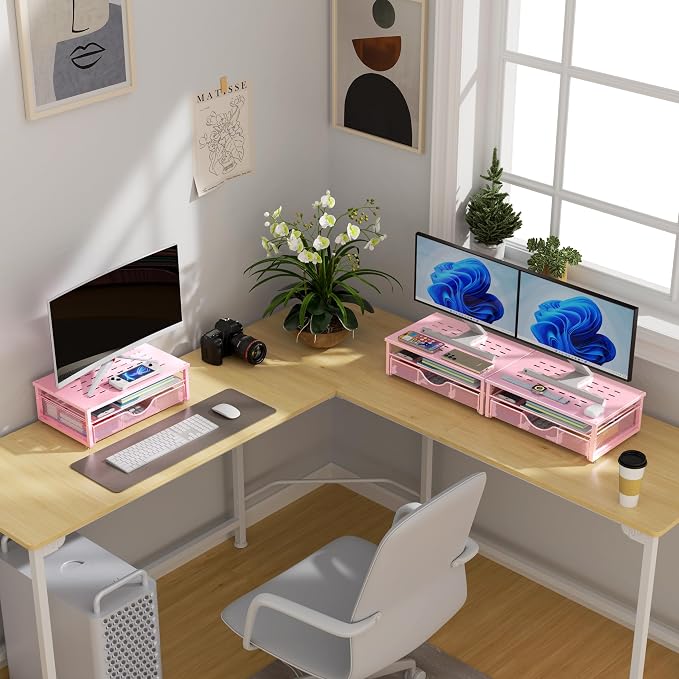 gianotter Computer Monitor Stand Riser with Drawer | Desk Organizers and Accessories Desk Accessories & Workspace Desktop Organizers Storage for Printer Stand (Pink)