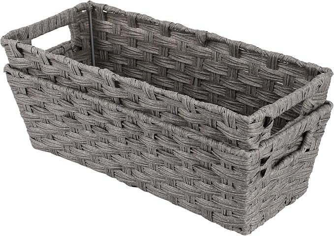 2-Pack Plastic Wicker Toilet Paper Baskets, 15.75"x6.75"x4.75", Grey | onlytak woven bins for bathroom, toilet tank, shelf organization, and home decor.