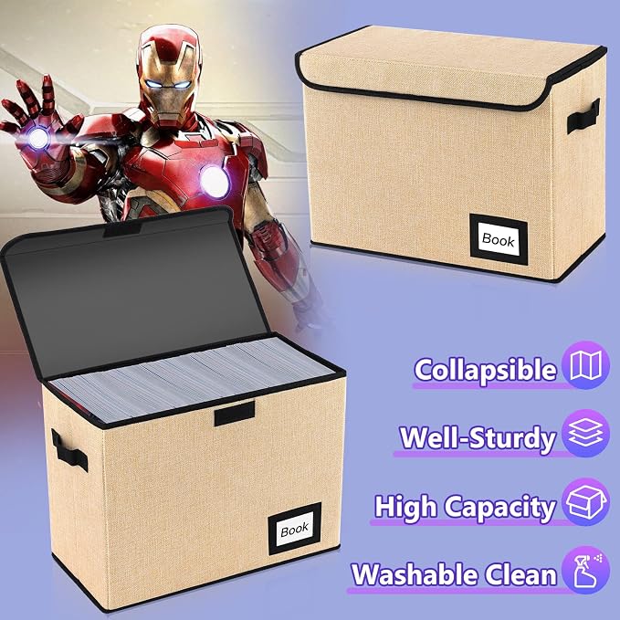 10 Pack Comic Book Storage Box 15.8" X 7.8" X 11.8", Collapsible Holds 160-180 Comic Book Organizer Heavy Duty Bin Container Holder Shelf (Yellow)