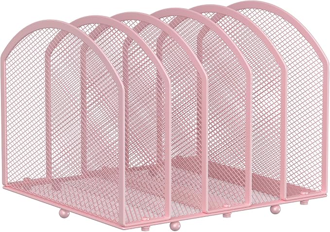MINDEPOT Desk File Organizer 5 Sections Desktop Organizer File Sorter Office Organization File Folder Holder for Office School & Classroom (Pink, 5 Section - 1Pack)