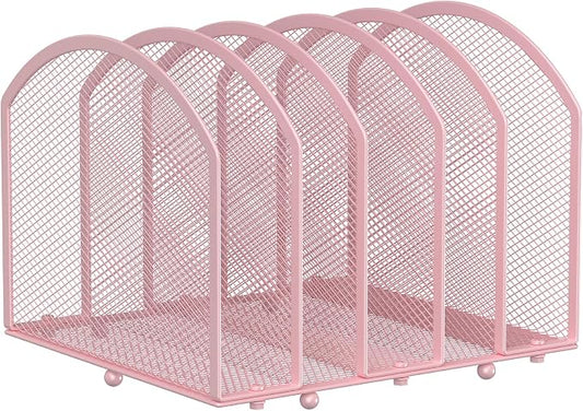 MINDEPOT Desk File Organizer 5 Sections Desktop Organizer File Sorter Office Organization File Folder Holder for Office School & Classroom (Pink, 5 Section - 1Pack)