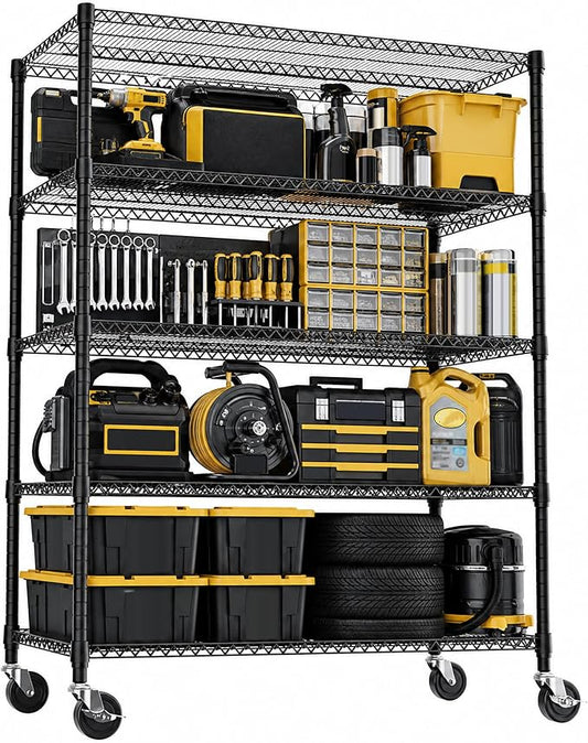 M MZG 5-Shelf Heavy Duty Garage Shelving Wire Adjustable Storage Rack for Kitchen Laundry Bathroom Pantry 3300 lbs Capacity Black 23.6 x 53.2 x 73.6 Inch