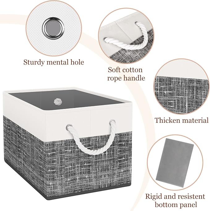 StorageTastic Storage Bin,Collapsible Storage Basket For Organizing,Large | Storage Boxes With Rope Handles,Storage Containers,White & Black,8 Pack