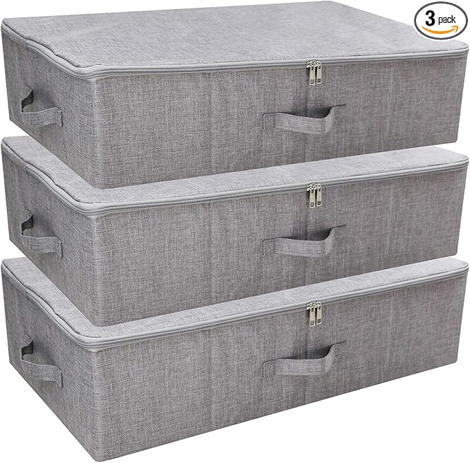 3pcs Closet Clothes Blanket, Duvets Lidded Storage Bins Under Bed Organizer | Underbed wedding dress Storage, Wardrobe shelves organizer box, folding design, stackable, sturdy walls, 3-side zipper lid