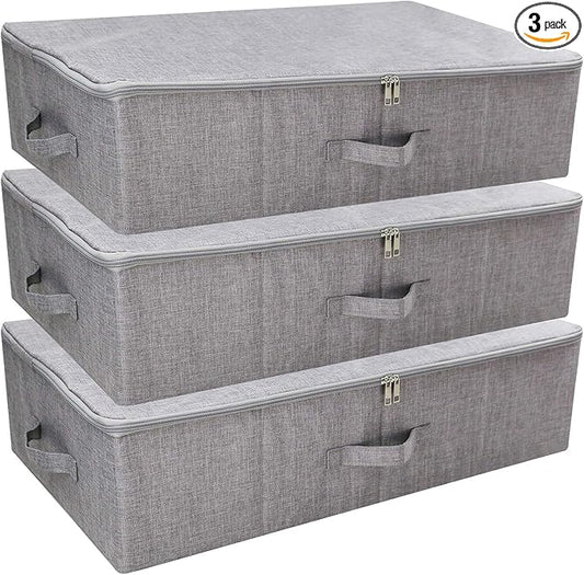 3pcs Closet Clothes Blanket, Duvets Lidded Storage Bins Under Bed Organizer | Underbed wedding dress Storage, Wardrobe shelves organizer box, folding design, stackable, sturdy walls, 3-side zipper lid