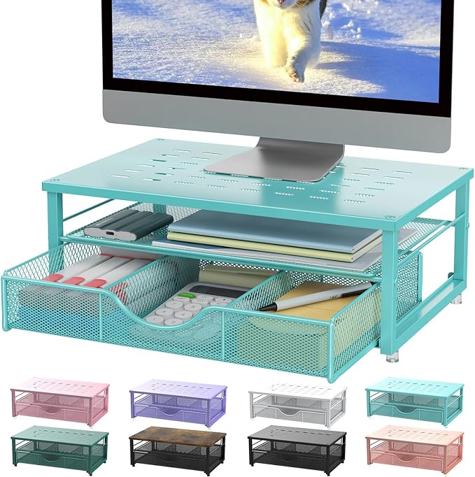 gianotter Computer Monitor Stand Riser, office organizer with Drawer, Office Organizers Storage for Classroom Office Supplies (Blue) | Desk Organizers and Accessories Desk Accessories & Workspace Desktop Organizers Storage for Printer Stand (Blue)