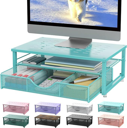 gianotter Computer Monitor Stand Riser, office organizer with Drawer, Office Organizers Storage for Classroom Office Supplies (Blue) | Desk Organizers and Accessories Desk Accessories & Workspace Desktop Organizers Storage for Printer Stand (Blue)