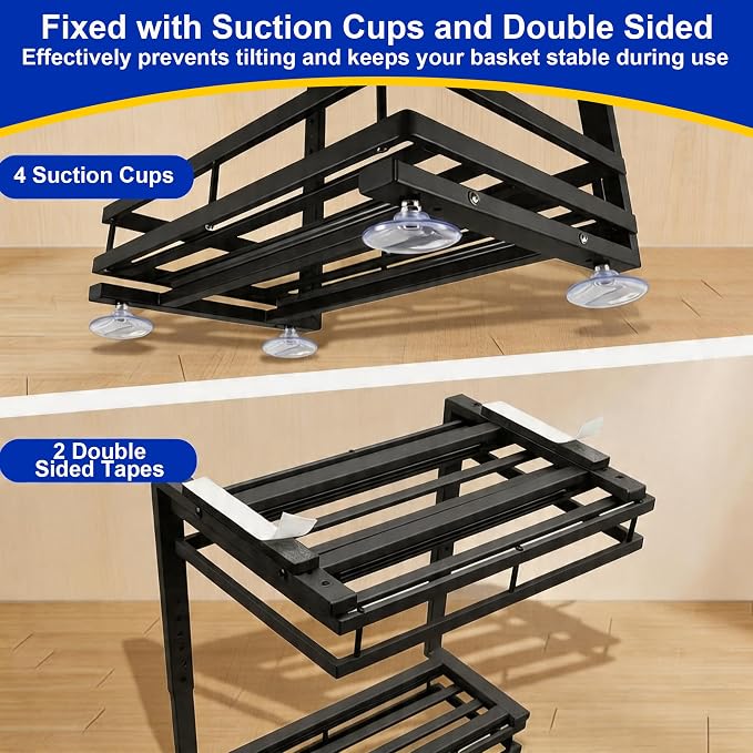 2 Pack Under Sink Organizer, 2-Tier Metal Shelf, Black | Carbon steel 2-tier set, ball-bearing slides, adjustable height, no-drill setup, for kitchen and bathroom cabinets