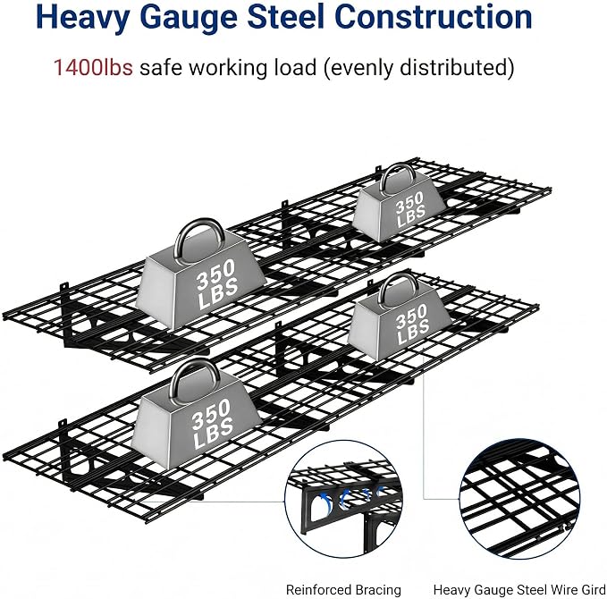 FLEXIMOUNTS 2-Pack 2x6ft Garage Shelving 24-inch-by-72-inch Heavy Duty Wall Mounted Shelves Garage Storage Rack Floating Shelves, 1400lbs Load Capacity, Black, Classic Series
