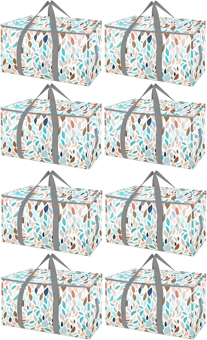BALEINE 8-Pack Oversized Moving Bags with Reinforced Handles, Heavy-Duty Storage Tote for Clothes, Moving Supplies (Mosaic, 8-Pack)