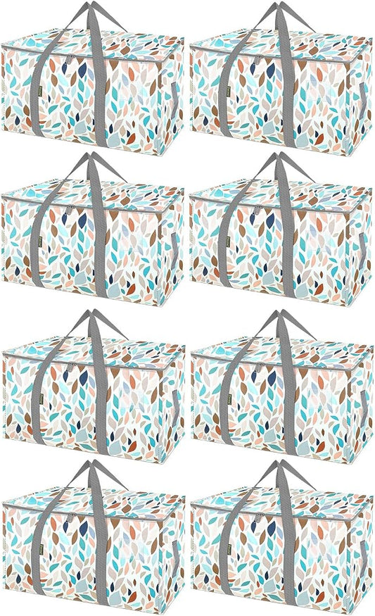 BALEINE 8-Pack Oversized Moving Bags with Reinforced Handles, Heavy-Duty Storage Tote for Clothes, Moving Supplies (Mosaic, 8-Pack)