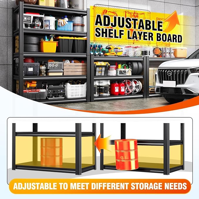 4-pack 46''W Storage Shelves,Adjustable Shelving Unit,5T Metal Garage Shelving ,Heavy Duty Garage Storage Shelves, Quick-Install Metal Shelving Unit Utility Rack Shelf for Warehouse 72H*46W*20''D