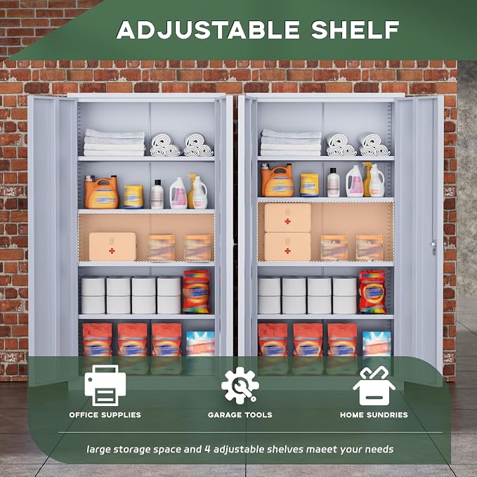Greenvelly Metal Storage Cabinet with Locking Doors, 72" Dark Grey Lockable Storage with Adjustable Shelves, Steel Tool Cabinet for Home Office, Garage (36" x 18")
