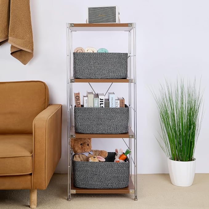 MiniArk Large Storage Baskets for Shelves, 17 x 13 x 7.5” Closet Organizers Bins for Clothes Blanket Towels, Baby Nursery, Toy Baskets Box, Woven Rope Baskets, 2 Packs Dark Gray