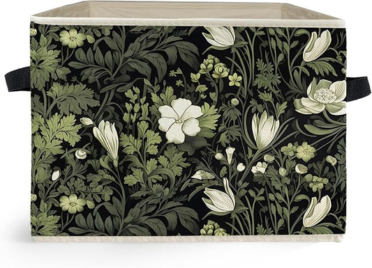 Vintage Floral Botanical Storage Box Bins, Art Nouveau Plant Flower Aesthetic Collapsible Storage Basket Organizer for Bedroom Laundry Room Home Clothes Books, Decor for Room