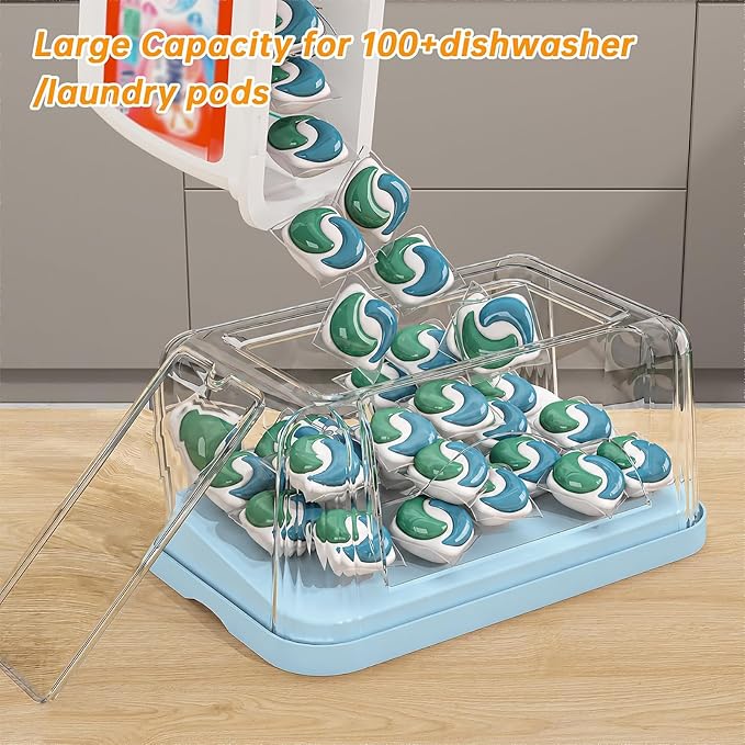 2-in-1 Trash Bag Holder Laundry & Dishwasher Pods Container,Garbage Bag Dispenser with Removable Lids,Kitchen Organizer and Under Sink Storage Box (Blue)