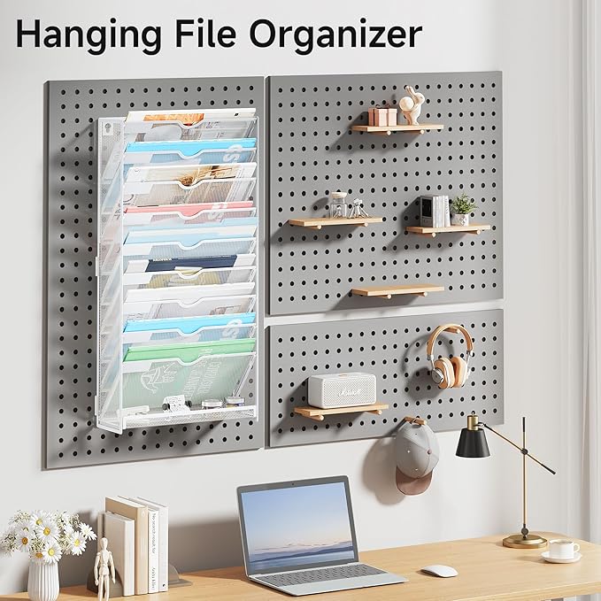 Lavatino 10-Tier Hanging File Organizer, Wall Mount File Holder for Mails Folders Papers Magazine Organization, Vertical Document Organizer for Office Home White