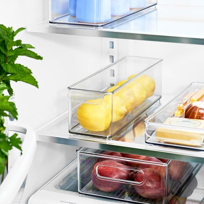 iDesign Stackable Fridge Storage Bin with Handle, Set of 3, Clear | Ideal for Fridge and Freezer, Made in USA