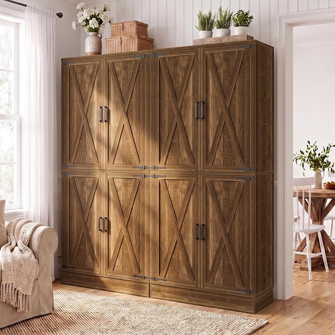 Unikito 71" Tall Kitchen Pantry Storage Cabinet with Built-in Drawer | 31.5" Wide Wood Farmhouse Storage Cabinet with Barn Doors and 3 Shelves, for Home Kitchen,Dining/Living/Laundry/Room