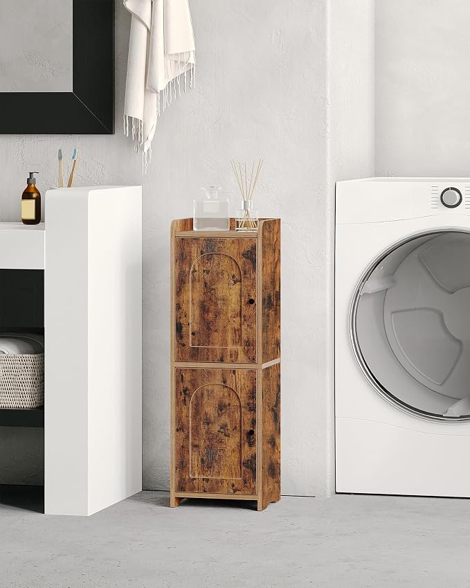 Hzuaneri Bathroom Storage Cabinet, Small Corner Floor Cabinet with 2 Doors | Narrow Toilet Paper Cabinets with Adjustable Shelf, Bathroom Organizer for Small Spaces, 7.9"D x 9.8"W x 29.5"H Rustic Brown