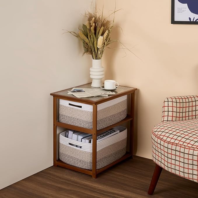 MiniArk Large Storage Baskets for Organizing, 17 x 13 x 7.5” Closet Shelf Baskets for Clothes Blanket Towels, Baby Nursery, Toy Bins Box, Woven Rope Baskets, 4 Packs Gradient Brown