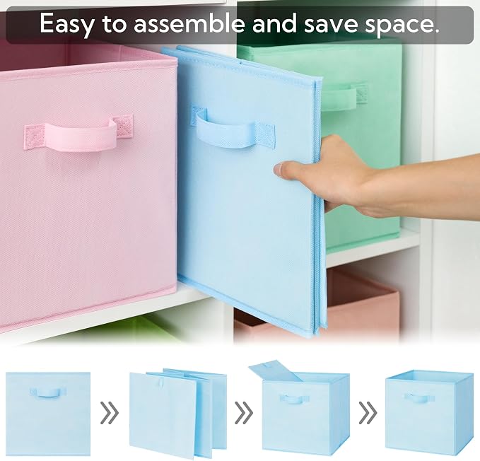 GRANNY SAYS 13 Inch Cube Storage Bins, Colorful Cube Storage Organizer, Fabric Storage Bins, Storage Cubes for Shelves, Closet, Toy Storage Bins for Kids Room, Play Room, Colour, 6-Pack
