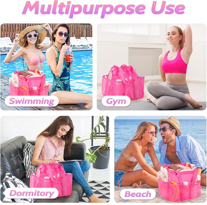 famichan Mesh Portable Shower Caddy with Drawstring, Girls Dorm Room Essentials