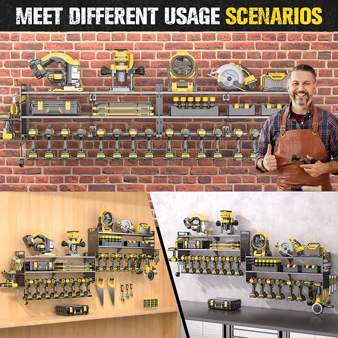 2 Pack Power Tool Organizer Wall Mount, 3-Layer,18 Drill Holders | Large 3-Tier Tool Storage Rack, Heavy Duty 600 lb Load Capacity for Garage Workshop, Black, Gift for Men