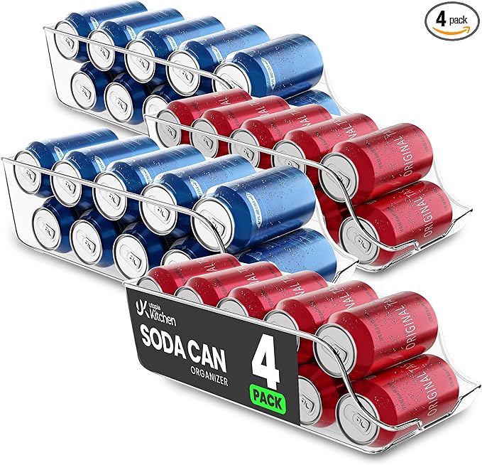 Utopia Kitchen Soda Can Organizer for Refrigerator & Pantry, 4 Pack, Clear | Durable Can Storage Organizer for Fridge & Kitchen Organization