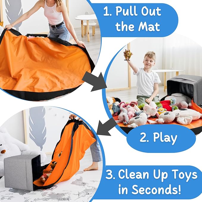 XL Toy Storage Organizer with Play Mat - Storage Bag/Box for Kids, Boys, Girls, Nursery, Playroom - Basket for Building Bricks/Blocks - Collapsible Fabric Cube Bin, 13"x13"x15"