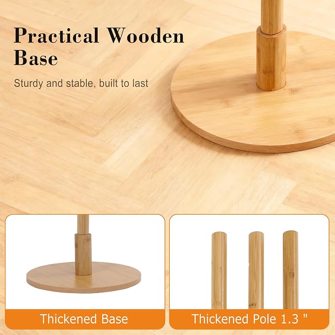 VECELO Coat Rack Freestanding, Entryway Hanger Stand, Umbrella Holder, Hall Tree With Hooks, Floor Standing Tree Stand,Light Wood
