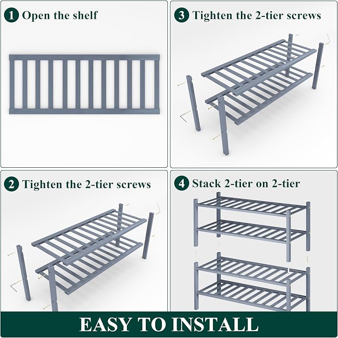 Smiry Bamboo Shoe Rack, 14 Vertical Slats, 4 Tier - 26.8" Wide, Grey | Stackable Free Standing Wooden Shoe Organizer, Wood Shoe Storage Shelf for Closet, Entryway, Thicher Leg