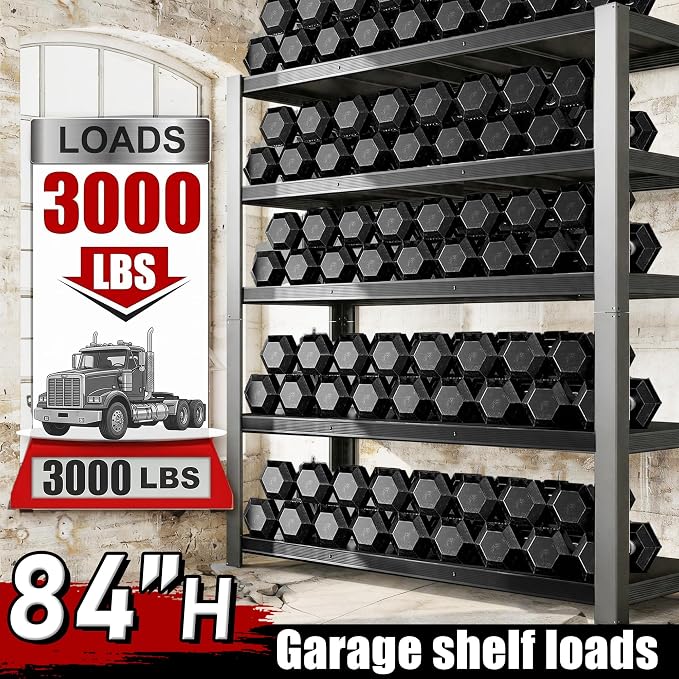 84" H 5-Tier Heavy Duty Storage Shelves, 3000LBS Capacity Adjustable Metal Industrial Garage Shelving Units,Freestanding Storage Rack for Shop and Warehouse, 84" H x 55" W x 24" D